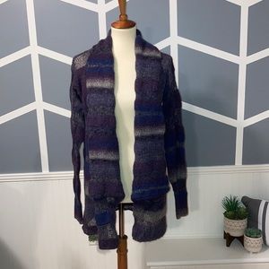 Open front knit tunic ombré stripe cardigan